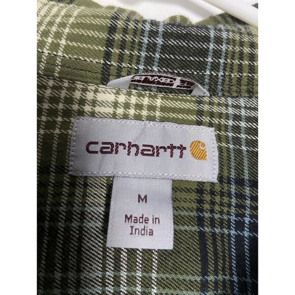 Carhartt Mens Green Plaid Long Sleeve Button-Up Shirt Medium - Picture 4 of 15